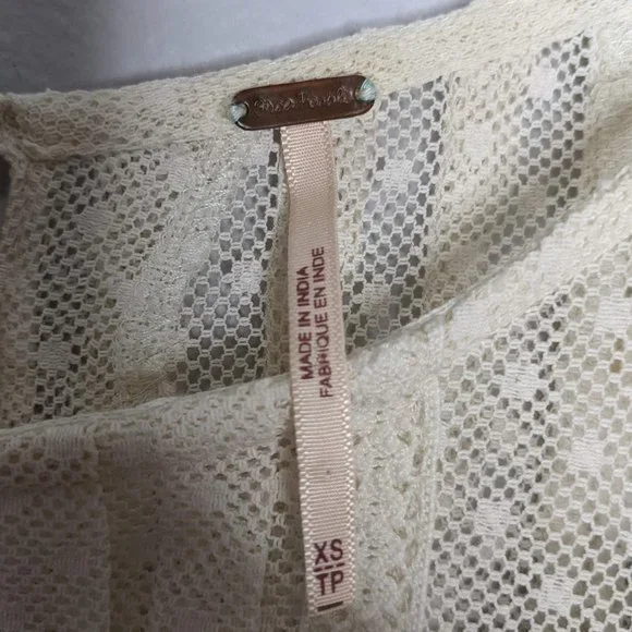 Free People Ivory Lace Long Sleeve Embroidered Blouse Size XS - Picture 2 of 10